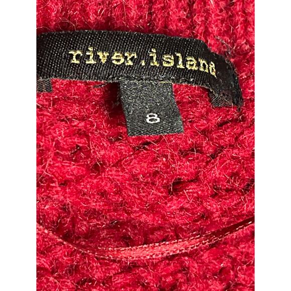 River Island Red Chunky Knit Long Sleeve Open Front Cardigan Sweater Jacket 8 - Picture 4 of 5